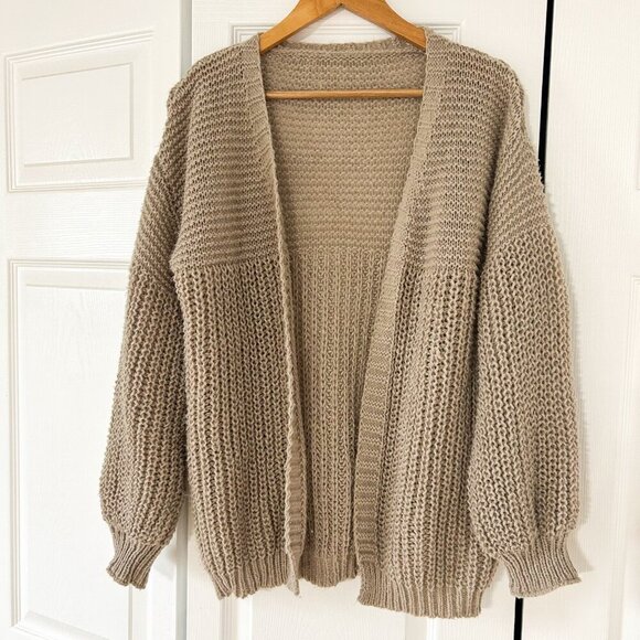 SHEIN Chunky Knit Open Front Cardigan Sweater Taupe Beige Tan Size Small - Picture 2 of 8